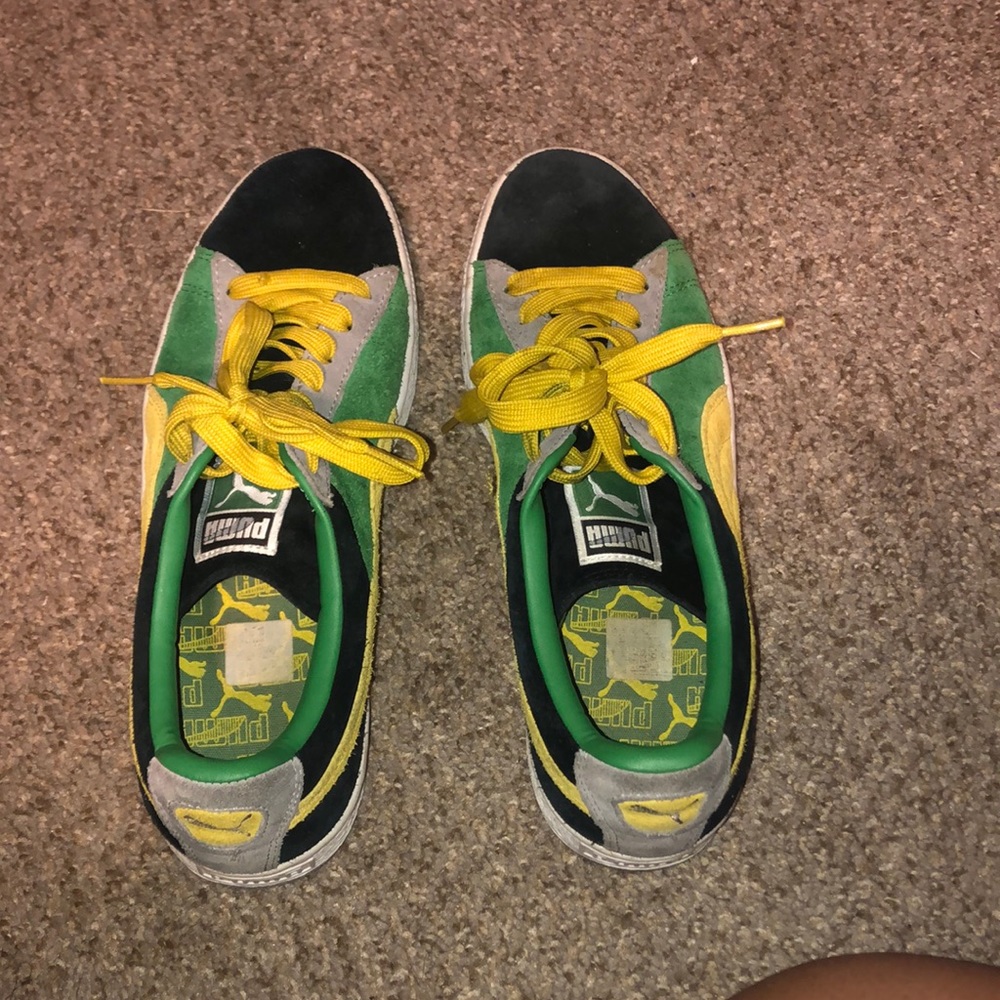 Yellow , green , (&) black Suede pumas
